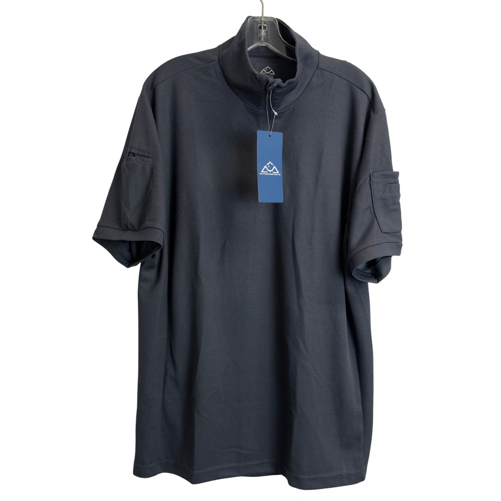 Outdoor Sports Mens Tactical Polo Shirt Grey Quarter Zip‎ Short Sleeve Large NWT